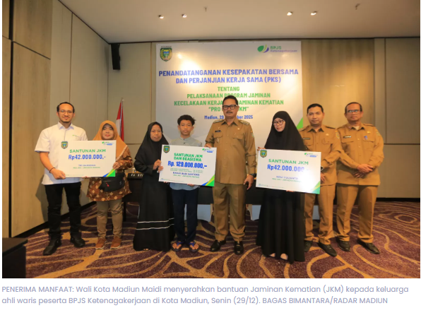Pemkot Madiun Gelontorkan Rp3,03 Miliar Bayari Iuran JKK–JKM 17.484 Tenaga Kerja