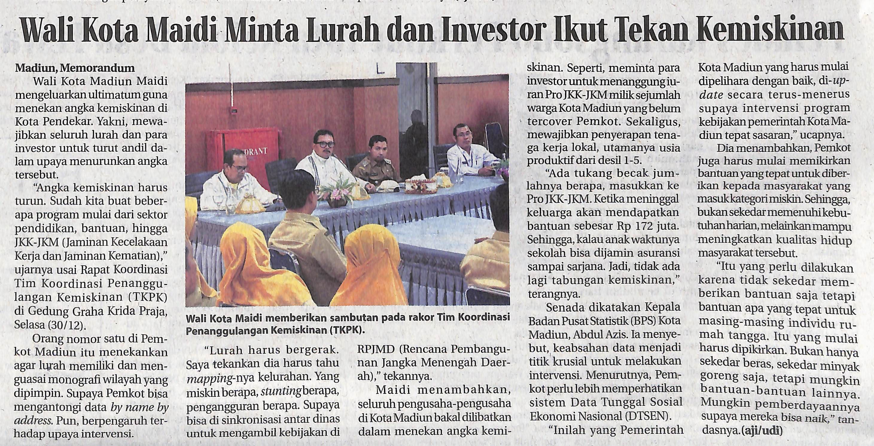 Wali Kota Maidi Minta Lurah dan Investor Ikut Tekan Kemiskinan