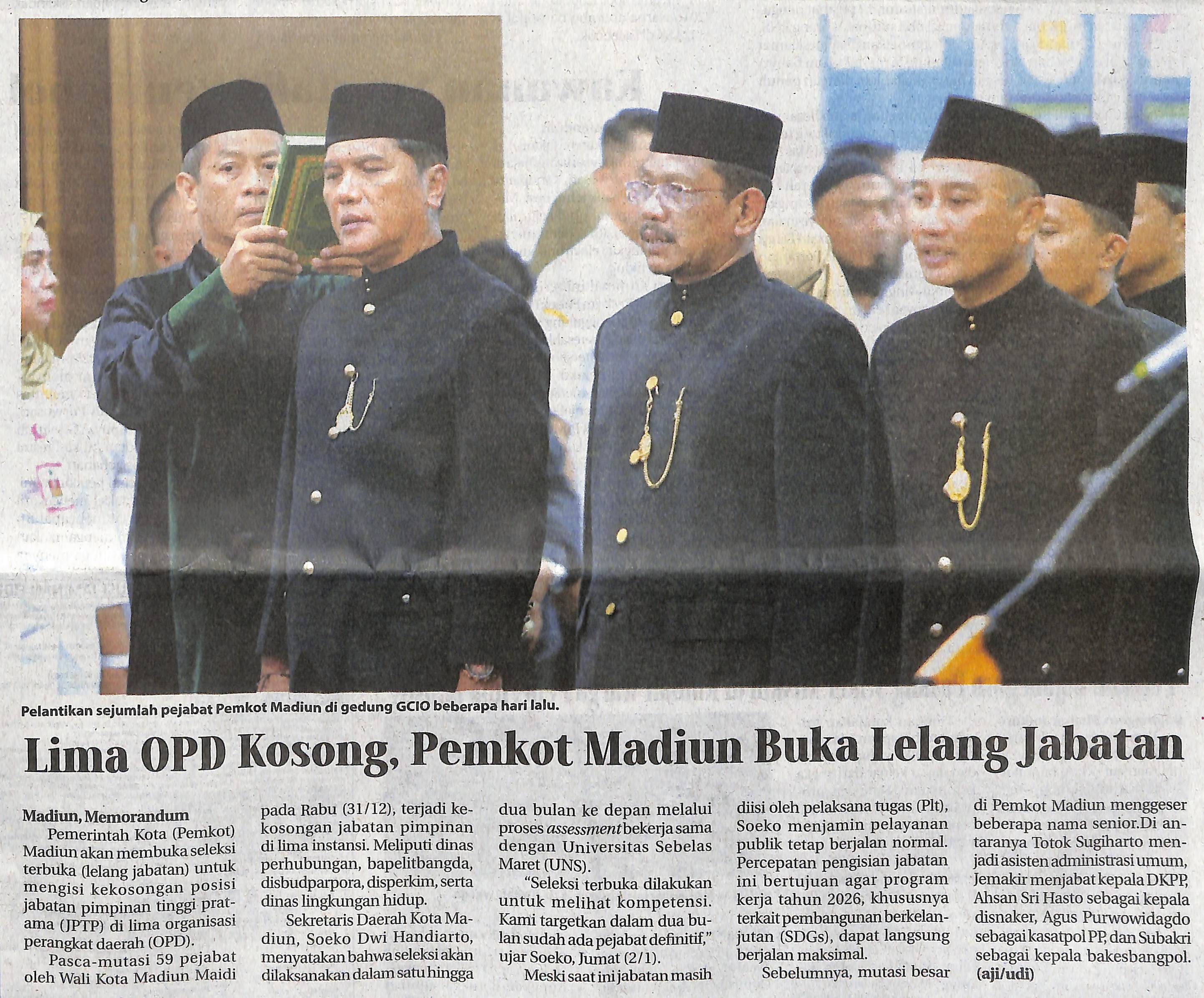 Lima OPD Kosong, Pemkot Madiun Buka Lelang Jabatan