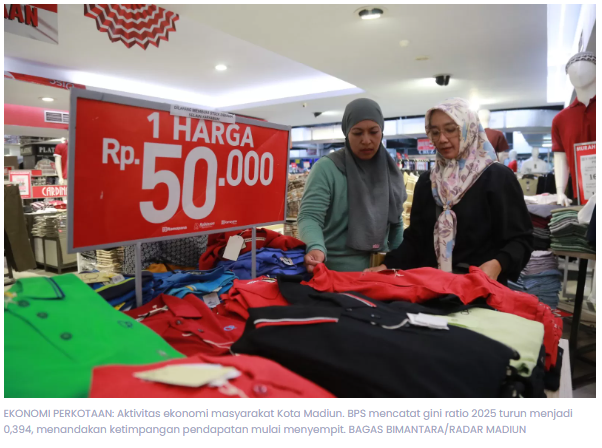 Kabar Baik! BPS Catat Gini Ratio Kota Madiun 2025 Turun ke 0,394