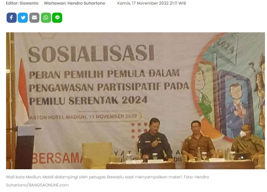 Hadiri Sosialisasi Bawaslu, Wali Kota Madiun: Awasi dan Tindak Tegas Penyimpangan Pemilu 2024