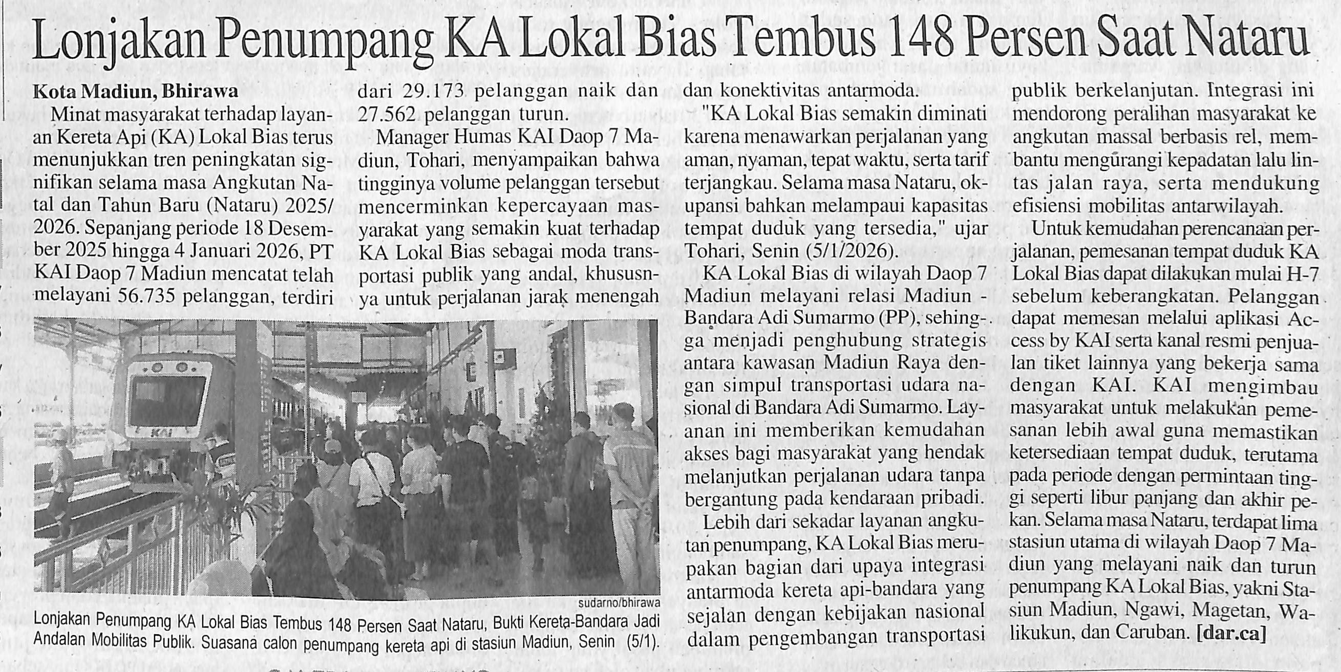 Lonjakan Penumpang KA Lokal Bias Tembus 148 Persen Saat Nataru