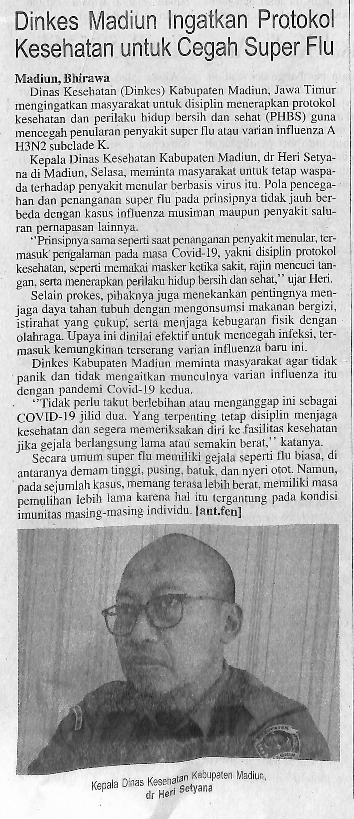 Dinkes Madiun Ingatkan Protokol Kesehatan untuk Cegah Super Flu