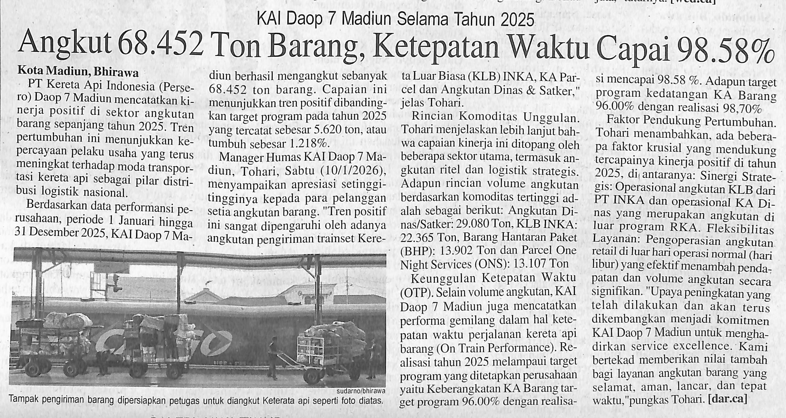 Angkut 68.452 Ton Barang, Ketepatan Waktu Capai 98,58%