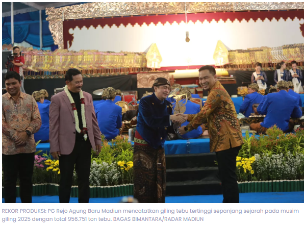 PG Rejo Agung Baru Pecahkan Rekor Giling 2025, Wali Kota Madiun Beri Apresiasi