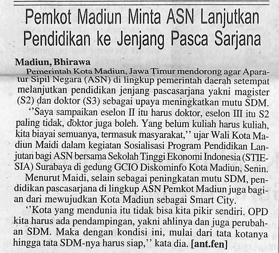 Pemkot Madiun Minta ASN Lanjutkan Pendidikan ke Jenjang Pasca Sarjana
