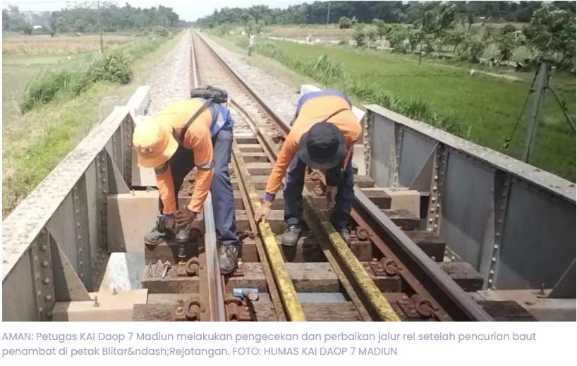 Baut Rel Dicuri, KAI Daop 7 Madiun Bergerak Cepat Amankan Jalur KA