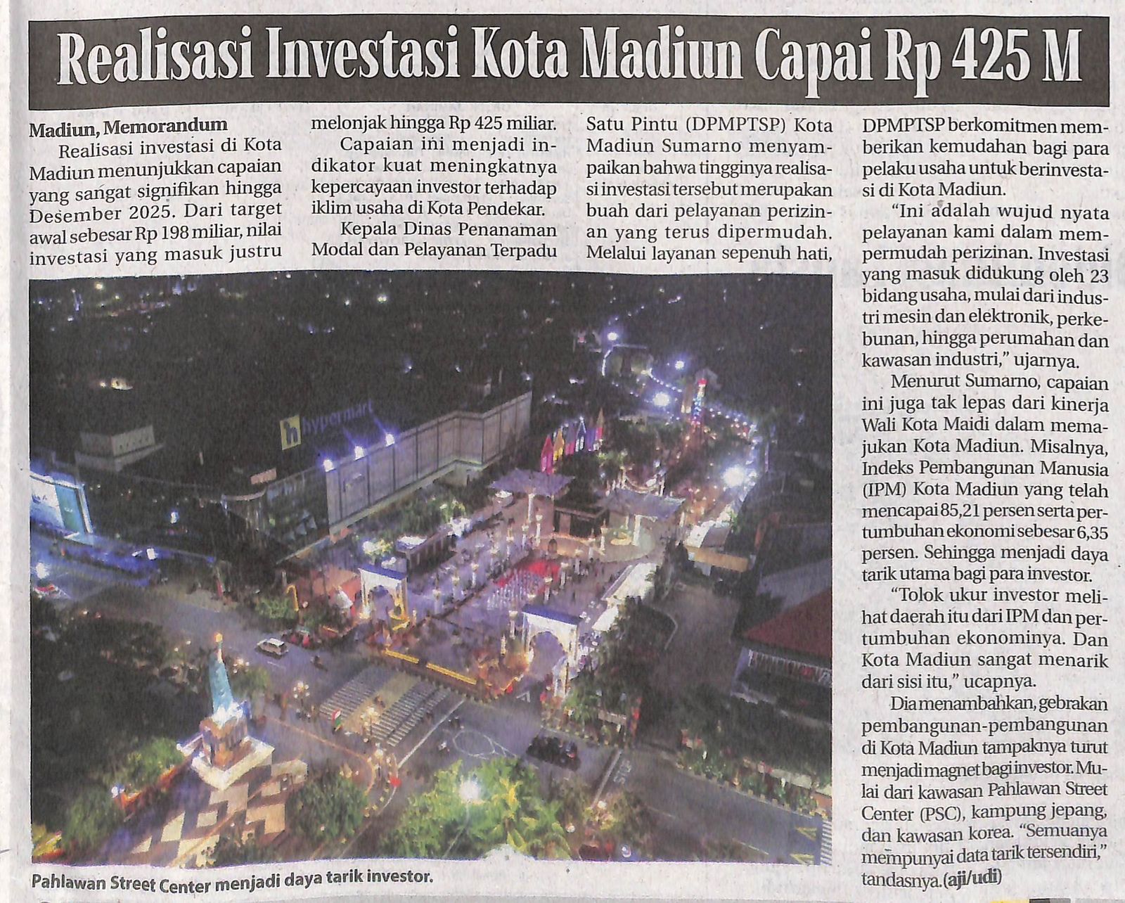 Realisasi Investasi Kota Madiun Capai Rp 425 M