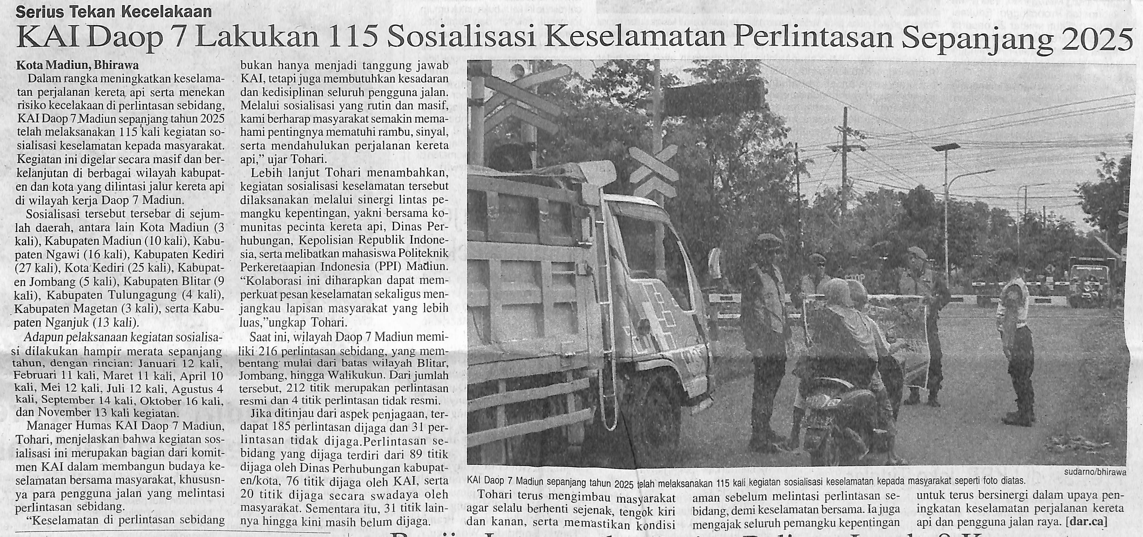 KAI Daop 7 Lakukan 115 Sosialisasi Keselamatan Perlintasan Sepanjang 2025