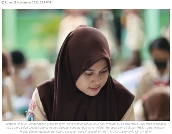 IPM Kota Madiun tahun 2022 capai 82,01