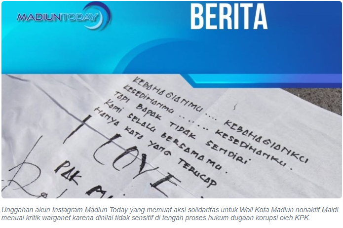 Konten Aksi Dukung Wali Kota Madiun Nonaktif Maidi Dinilai Warganet Normalisasi Korupsi