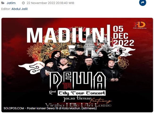 Konser Dewa 19 di Madiun, Wali Kota: Penonton Terbatas & Wajib Vaksin Booster