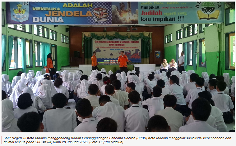 SMPN 13 Kota Madiun Gelar Sosialisasi Kebencanaan dan Animal Rescue