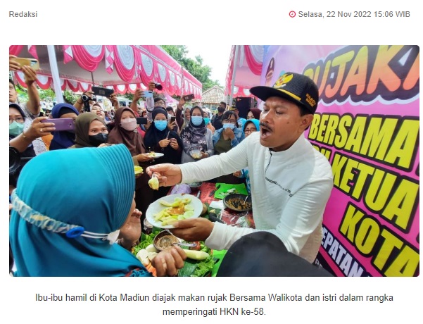 Walikota Madiun Ajak Ibu Hamil Makan Rujak dan Berikan Paket Makanan Bergizi