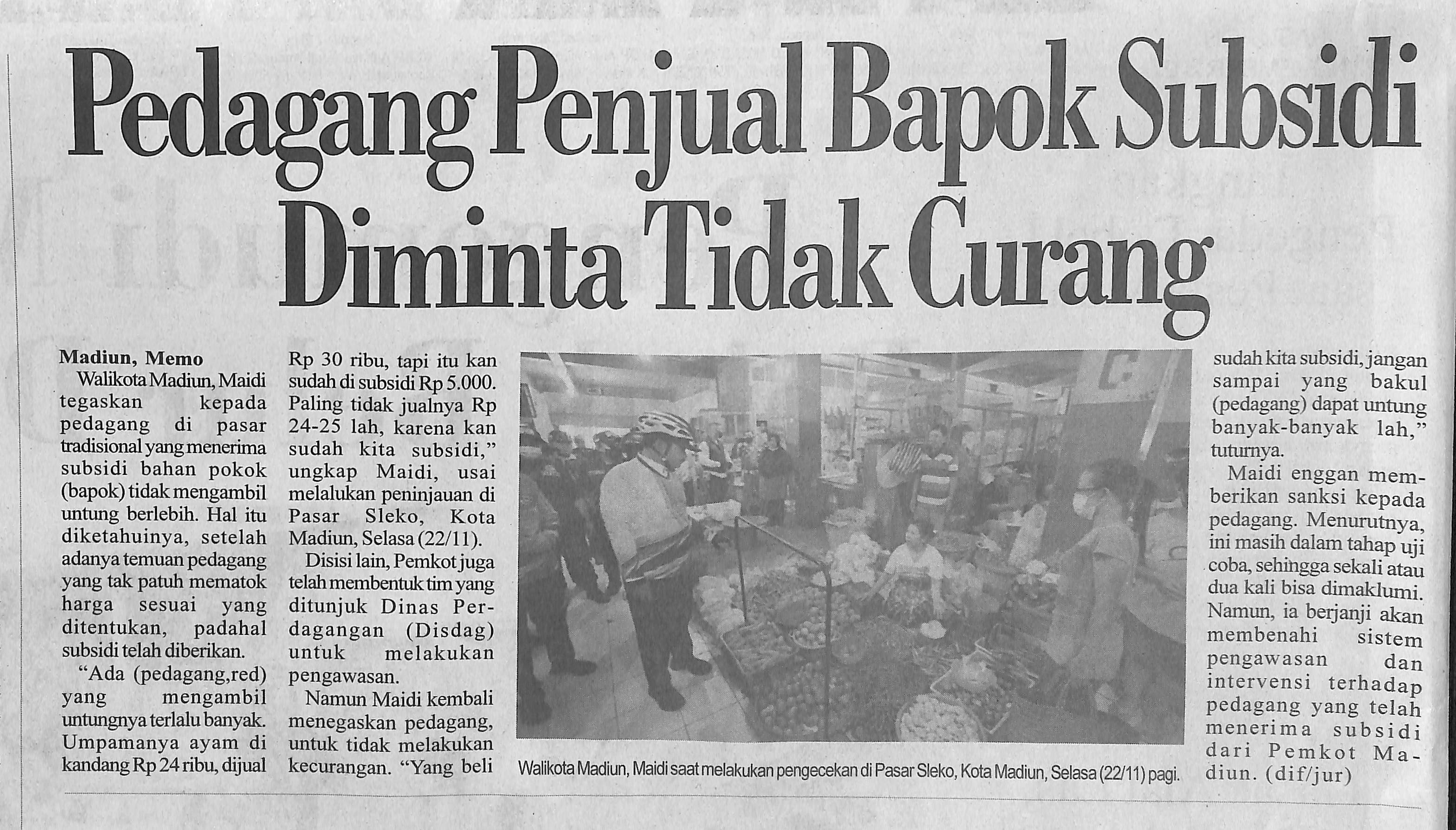 Pedagang Penjual Bapok Subsidi Diminta Tidak Curang