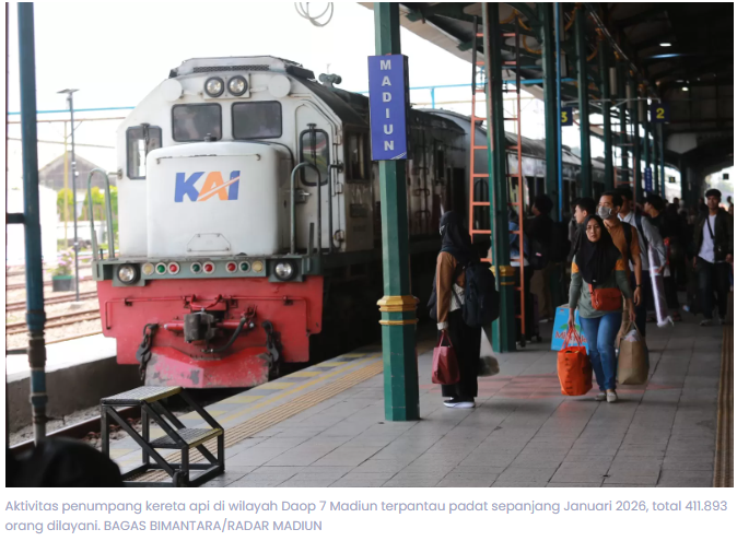 Daop 7 Madiun Catat Lonjakan Penumpang KA, Januari Tembus 411 Ribu Orang