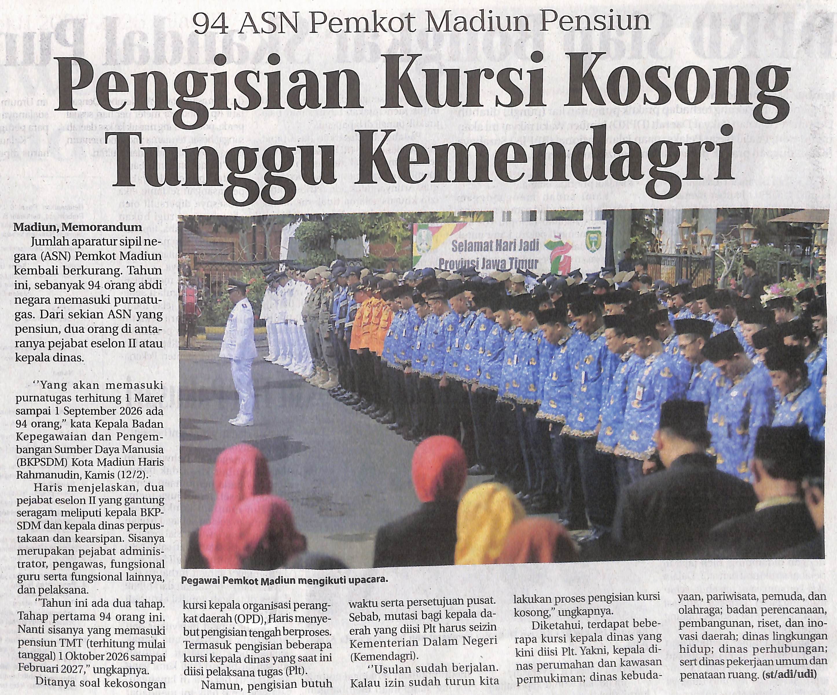 94 ASN Pemkot Madiun Pensiun, Pengisian Kursi Kosong Tunggu Kemendagri
