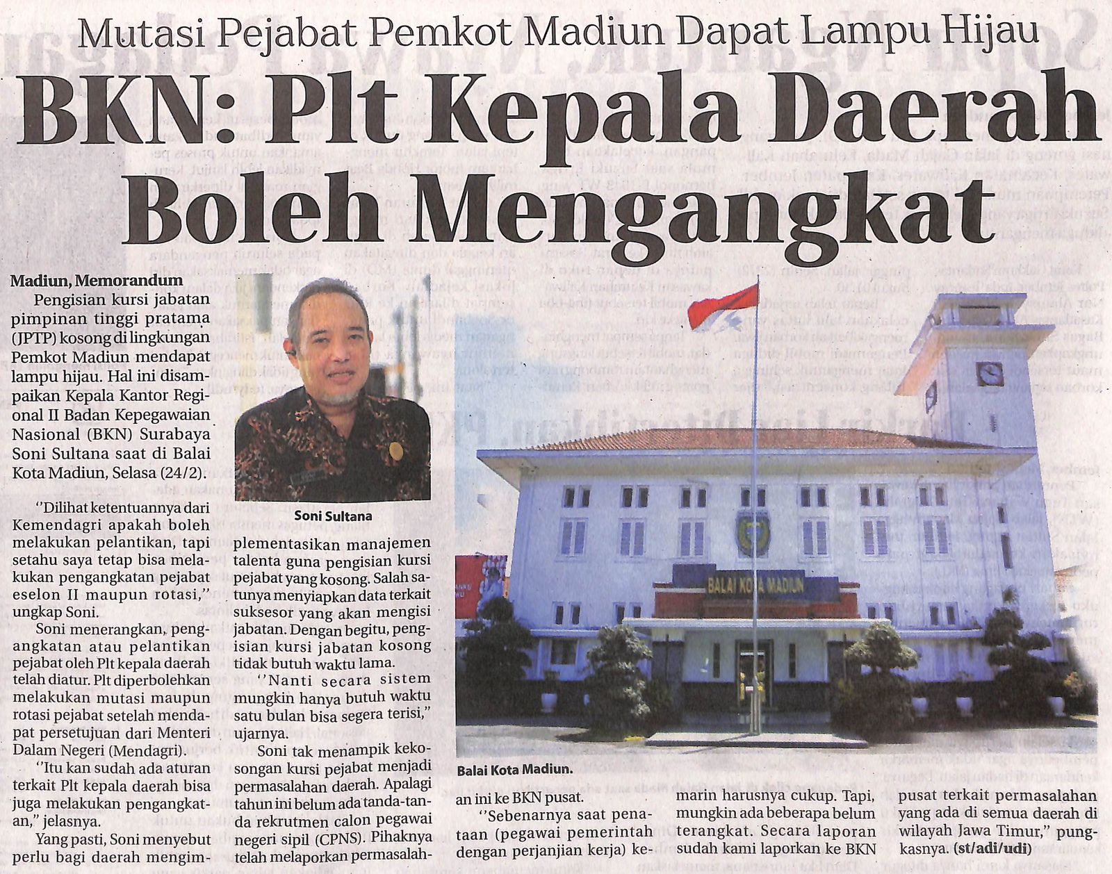 Mutasi Pejabat Pemkot Madiun Dapat Lampu Hijau, BKN: Plt Kepala Daerah Boleh Mengangkat
