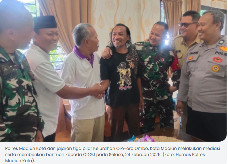 Polres Madiun Kota Bersama Tiga Pilar Mediasi Warga dan Berikan Bantuan untuk ODGJ