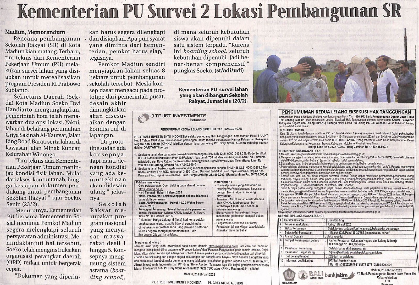 Kementerian PU Survei 2 Lokasi Pembangunan SR