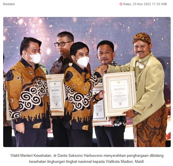 Lagi, Kota Madiun Borong Penghargaan di Bidang Kesehatan Lingkungan