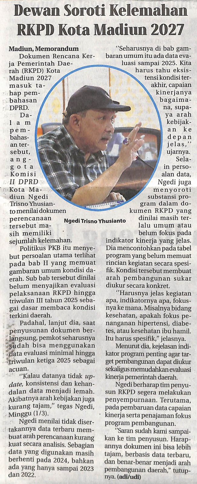 Dewan Soroti Kelemahan RKPD Kota Madiun 2027