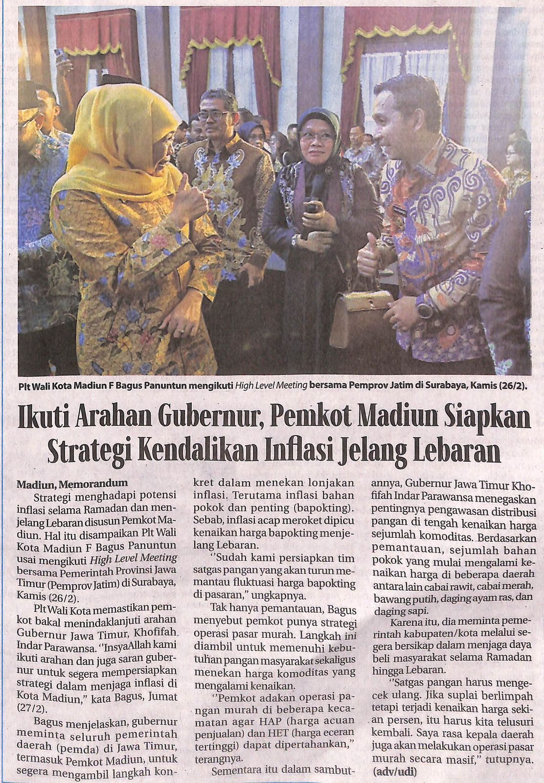 Ikuti Arahan Gubernur, Pemkot Madiun Siapkan Strategi Kendalikan Inflasi Jelang Lebaran
