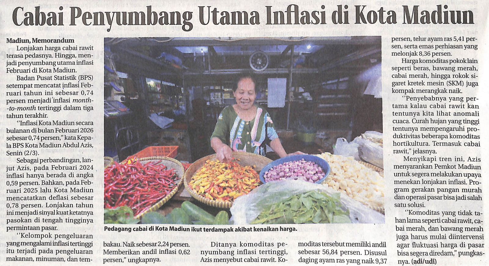 Cabai Penyumbang Utama Inflasi di Kota Madiun