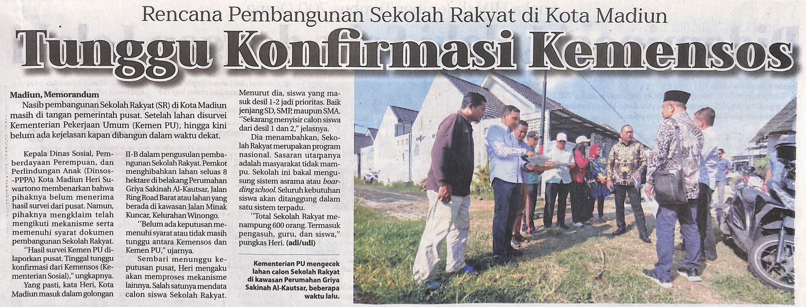 Rencana Pembangunan Sekolah Rakyat di Kota Madiun, Tunggu Konfirmasi Kemensos