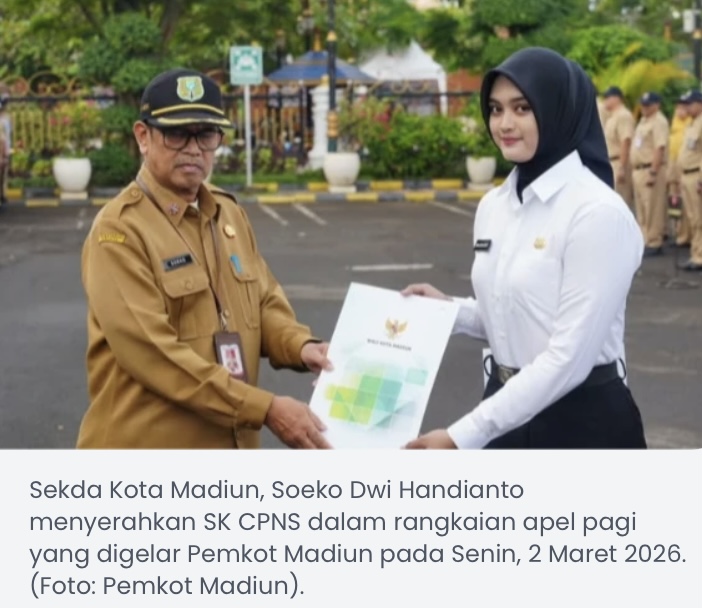 Serahkan SK CPNS, Sekda Kota Madiun Tegaskan ASN Harus Berakhlak