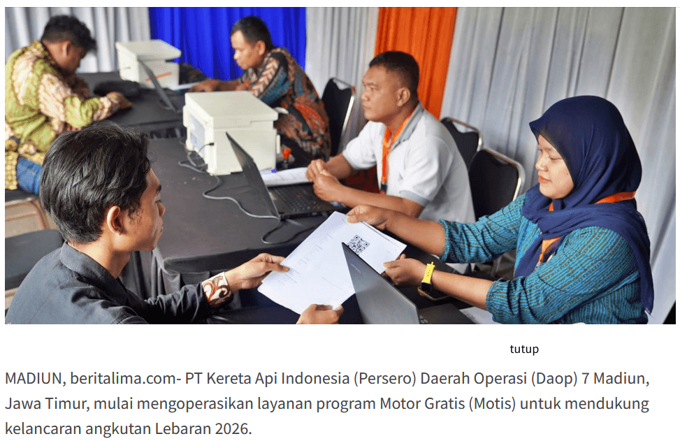 KAI Daop 7 Madiun Berikan Layanan Motor Gratis (Motis) Lebaran