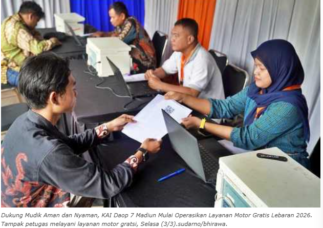 Dukung Mudik Aman dan Nyaman, KAI Daop 7 Madiun Operasikan Layanan Motor Gratis Lebaran 2026