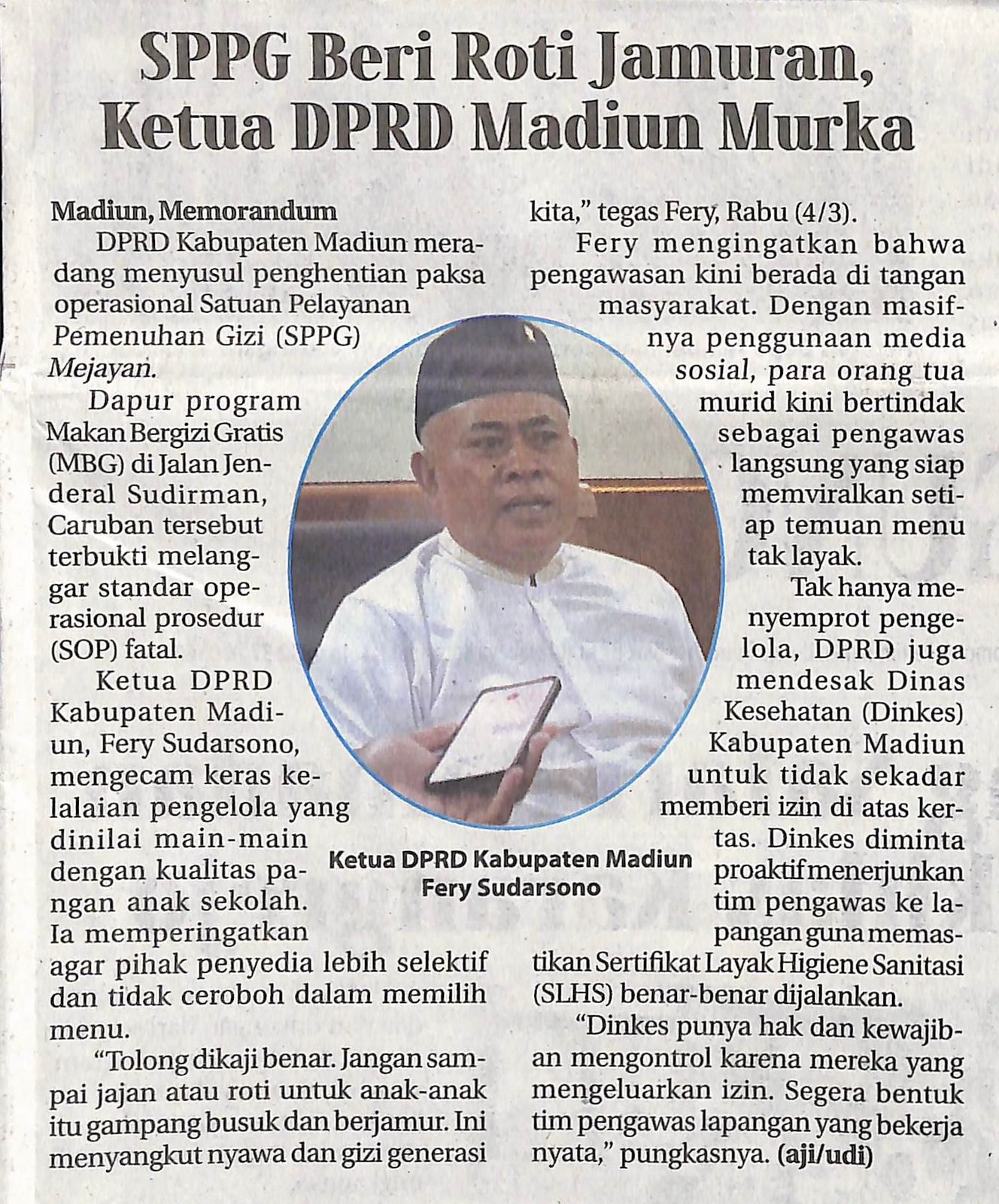 SPPG Beri Roti Jamuran, Ketua DPRD Madiun Murka