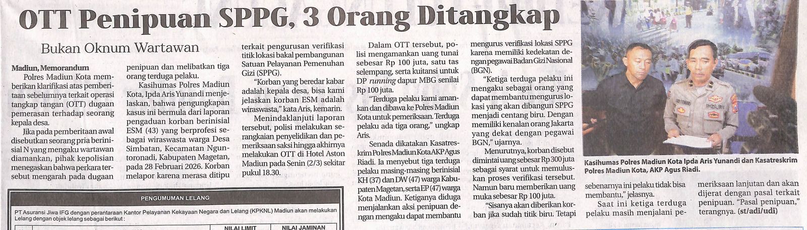 OTT Penipuan SPPG, 3 Orang Ditangkap