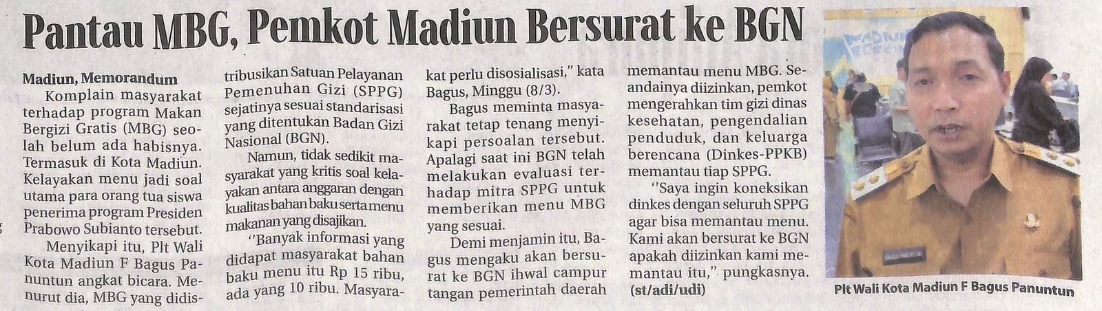 Pantau MBG, Pemkot Madiun Bersurat ke BGN