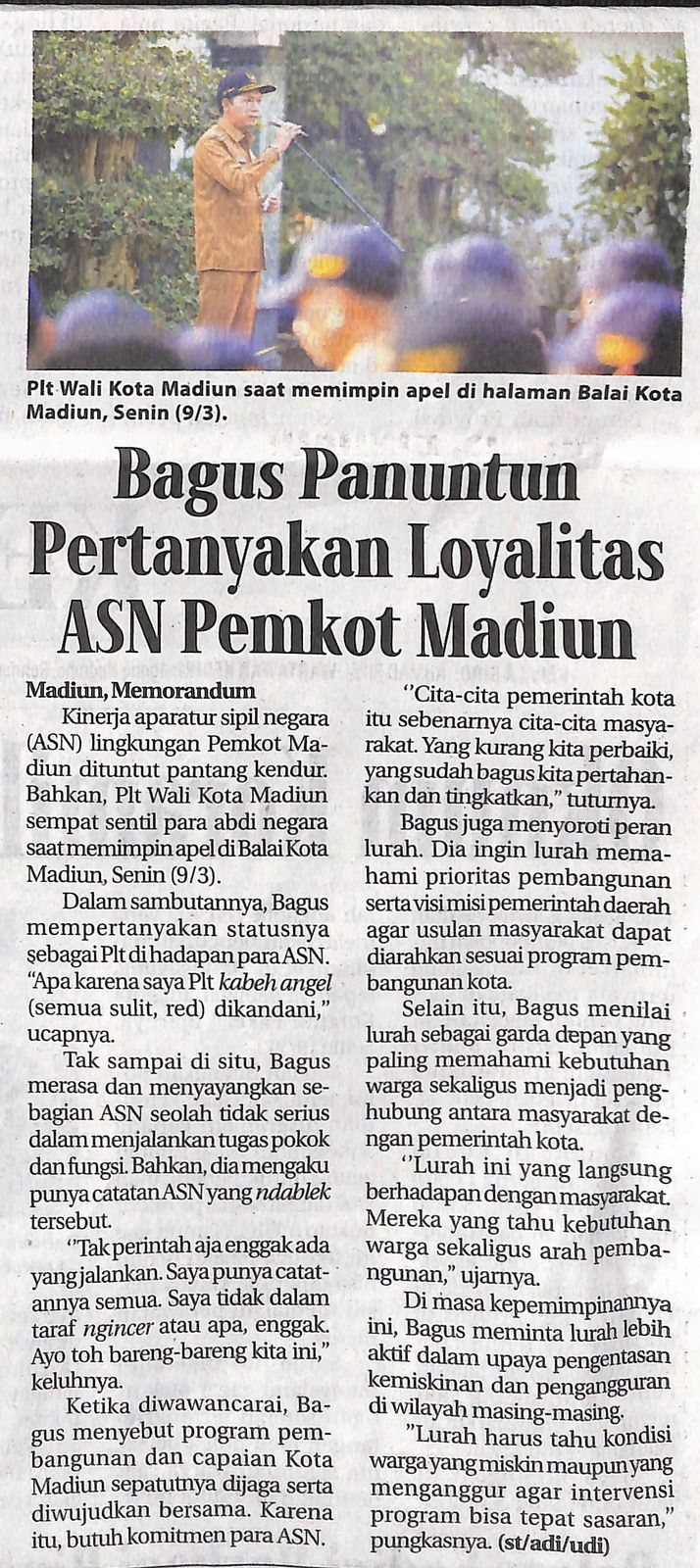 Bagus Panuntun Pertanyakan Loyalitas ASN Pemkot Madiun
