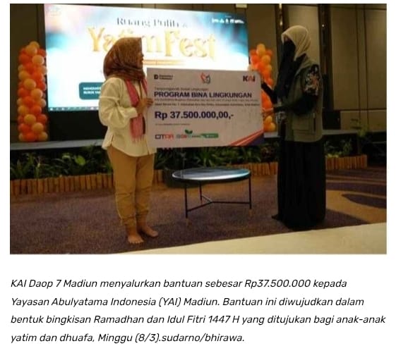 KAI Daop 7 Madiun Salurkan Bantuan TJSL untuk Anak Yatim dan Dhuafa
