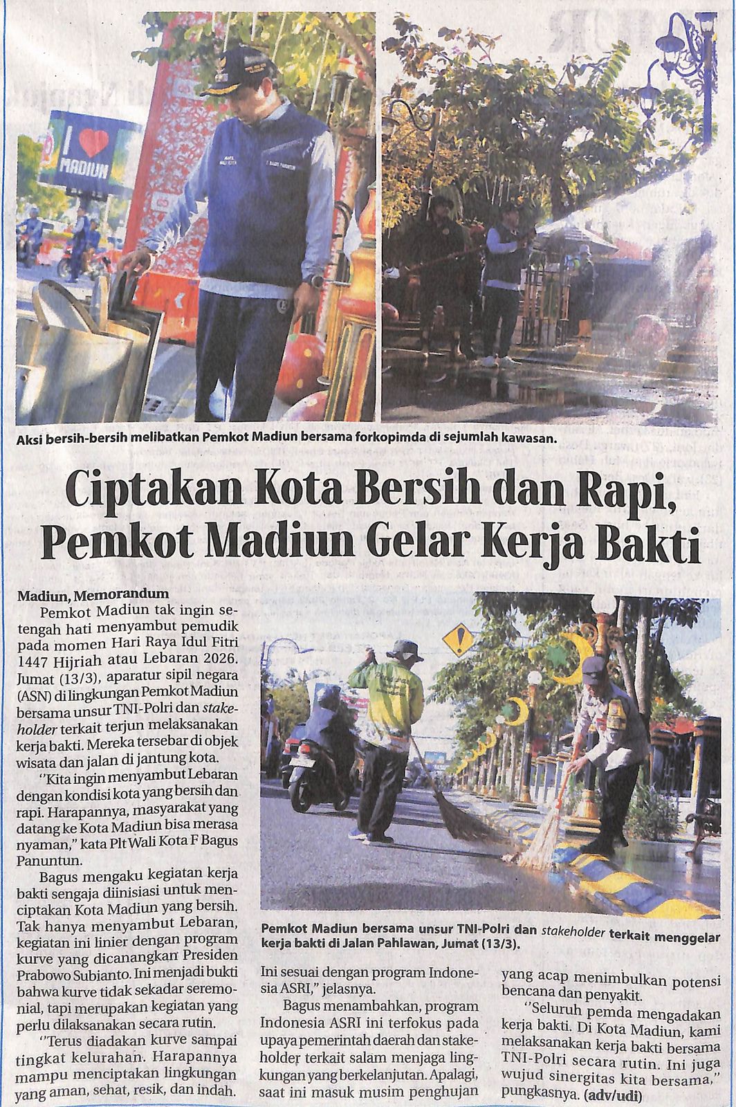Ciptakan Kota Bersih dan Rapi, Pemkot Madiun Gelar Kerja Bakti
