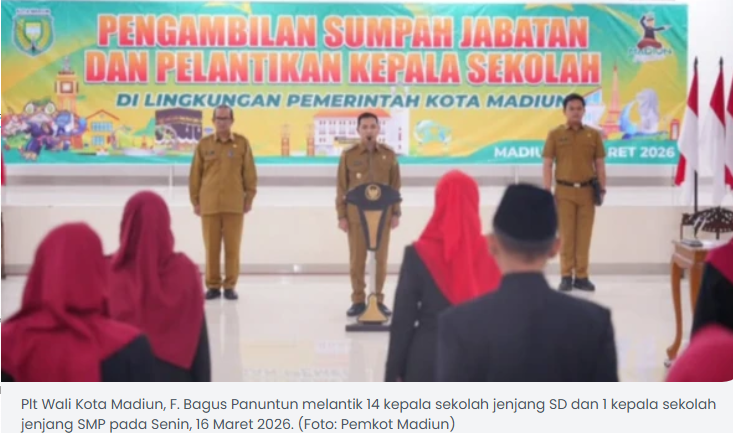 Plt Wali Kota Madiun Lantik 15 Kepala Sekolah SD dan SMP