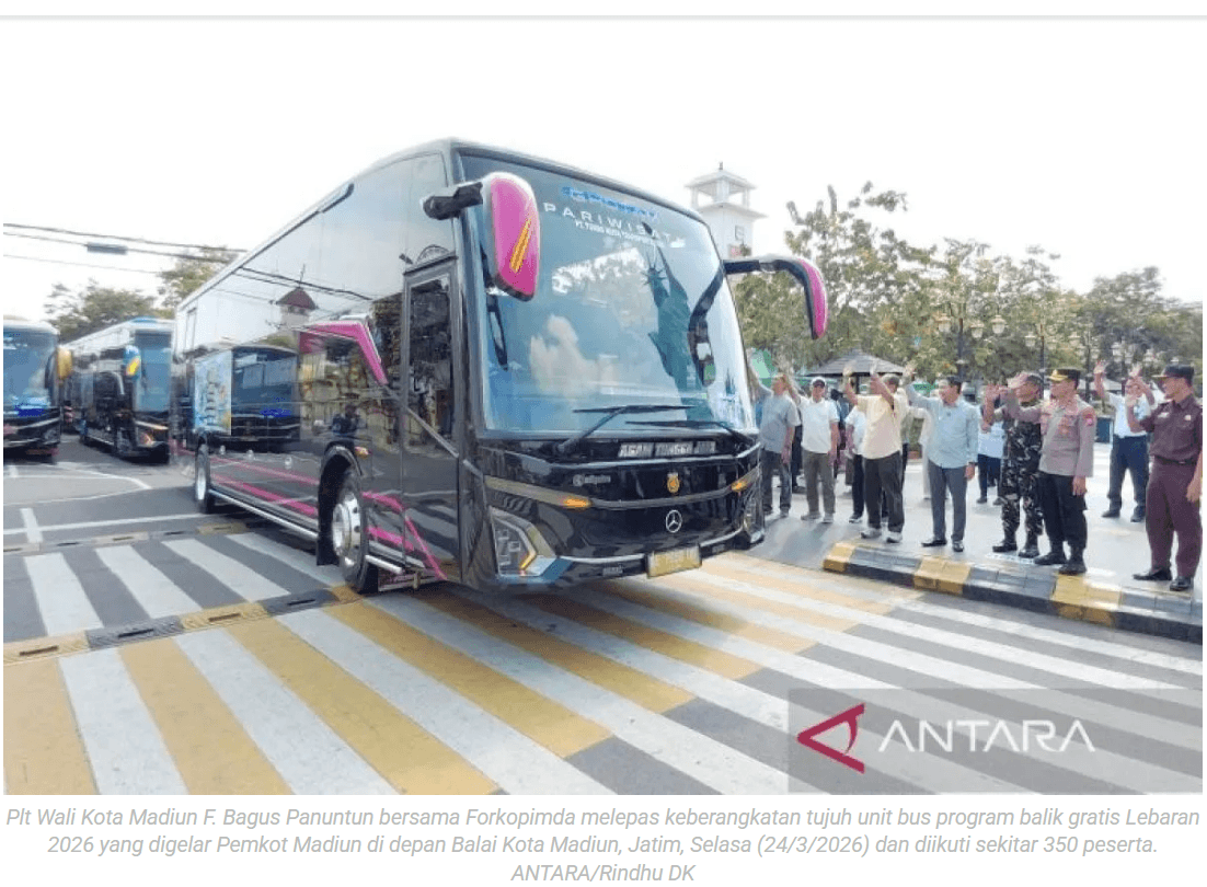 Plt Wali Kota Madiun berangkatkan tujuh bus program balik gratis Lebaran 2026