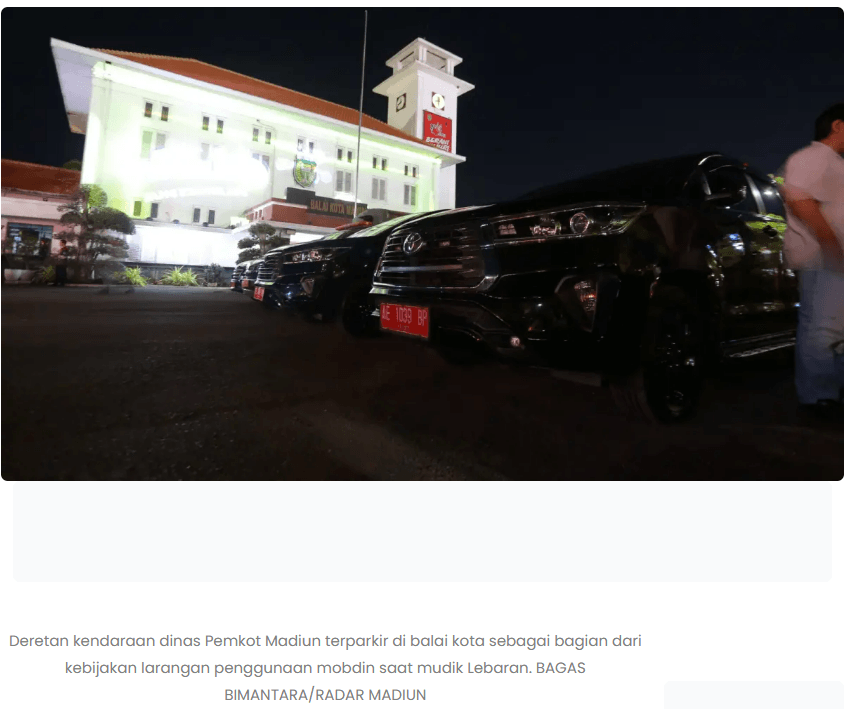 ASN Pemkot Madiun Dilarang Pakai Mobil Dinas untuk Mudik, Wajib Diparkir di Kantor