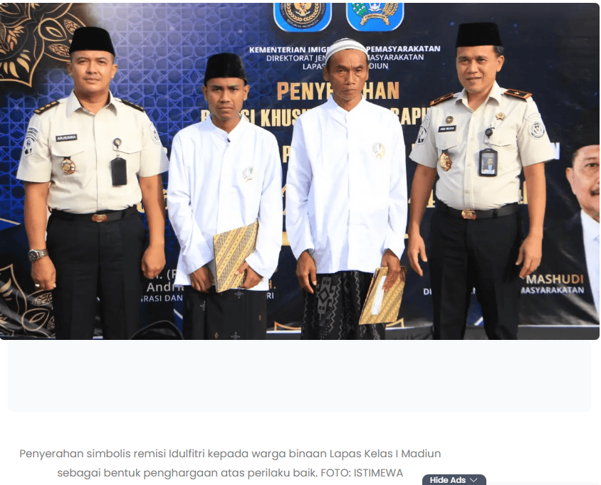 782 Warga Binaan Lapas Madiun Terima Remisi Lebaran 2026
