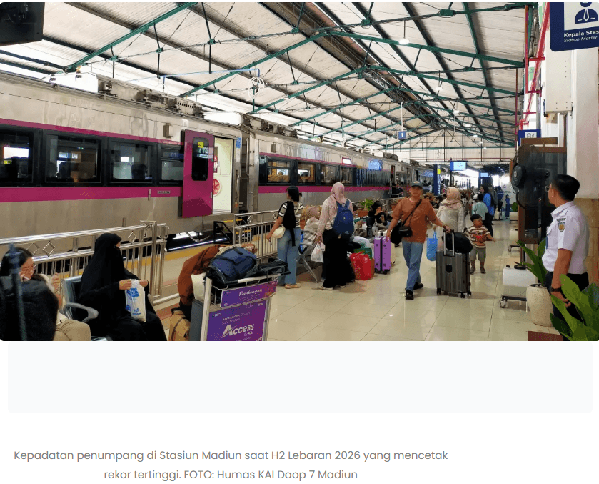 Rekor! Penumpang Kereta di Madiun Tembus 31 Ribu pada H2 Lebaran