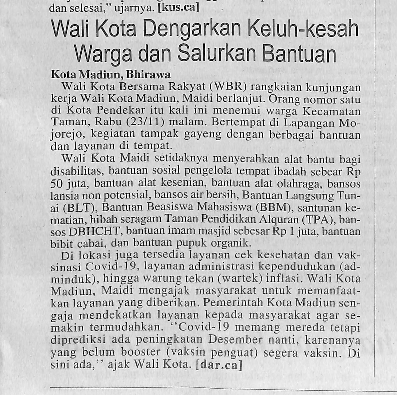 Walikota Madiun Rindu Sambangi Warga Kurang Mampu di Mojorejo