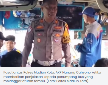 Tegas! Polres Madiun Kota Beri Tindakan Kepada Bus yang Melanggar Rambu Larangan
