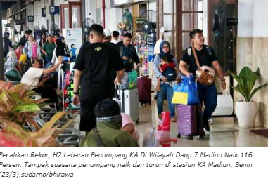 Pecahkan Rekor, H2 Lebaran Penumpang KA Di Wilayah Daop 7 Madiun Naik 116 Persen