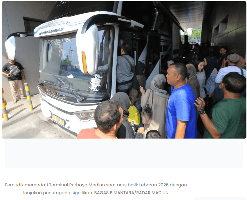Terminal Purbaya Madiun Membludak, Puncak Arus Balik Diprediksi 29 Maret