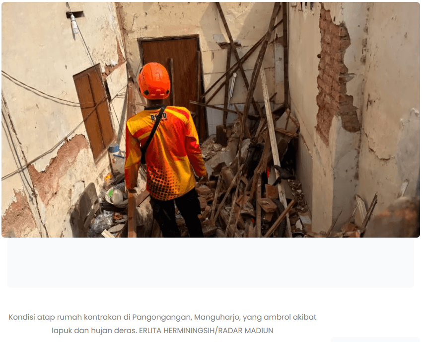 Hujan Lebat Picu Atap Rumah Ambrol di Madiun, Penghuni Nyaris Celaka