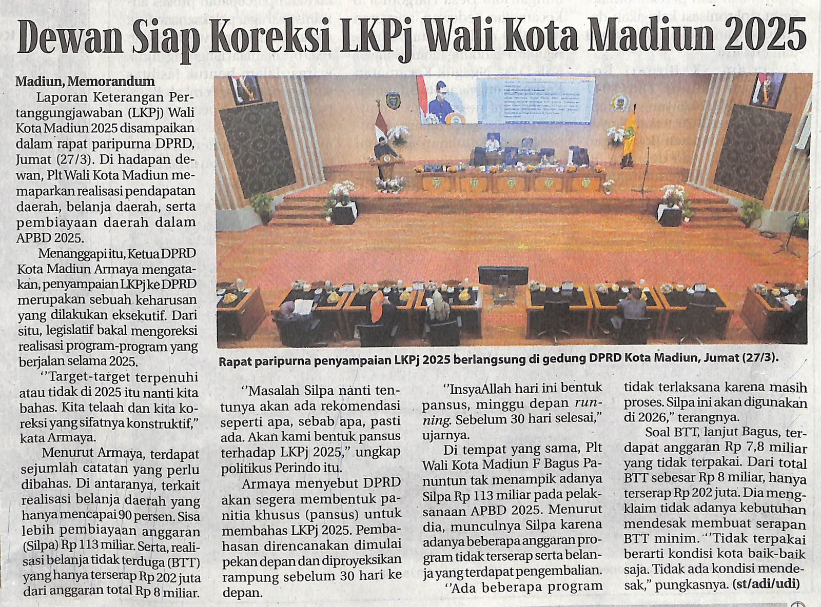 Dewan Siap Koreksi LKPj Wali Kota Madiun 2025