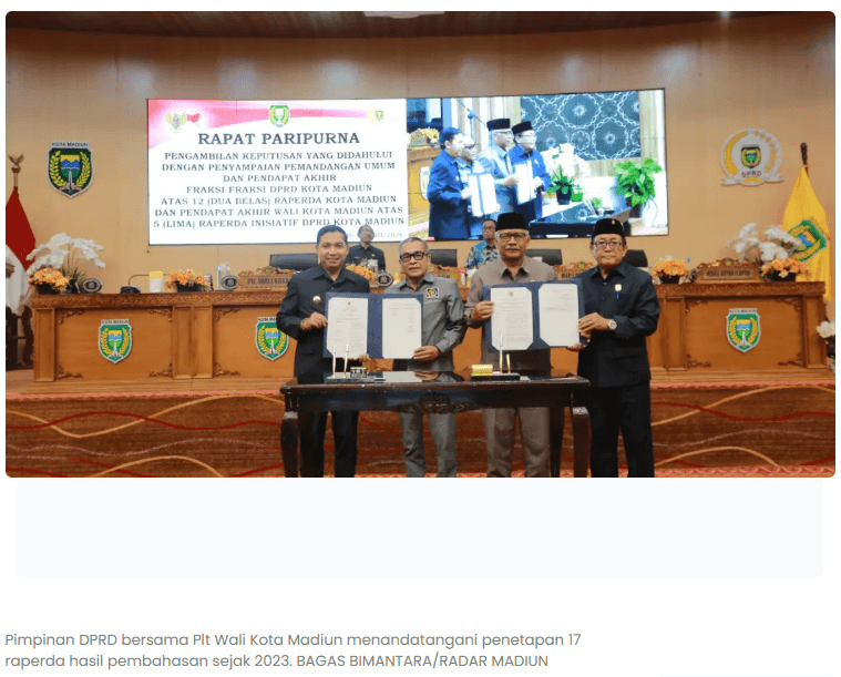 17 Raperda Kota Madiun Disahkan, Bukti DPRD Produktif